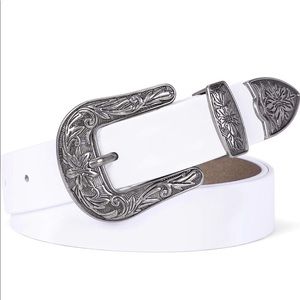 White Western Leather Belt